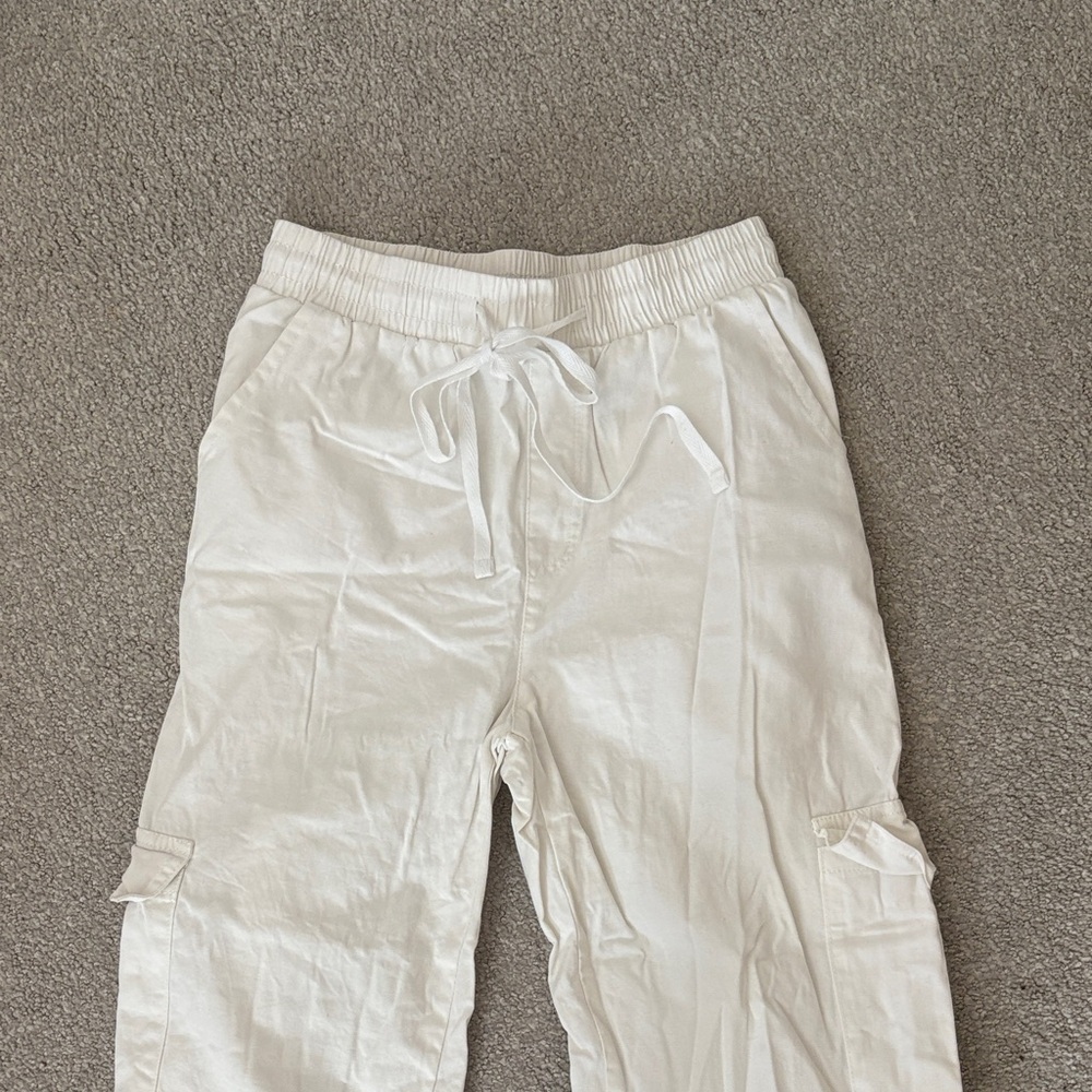 White Drawstring Cargo Pants - Picture 2 of 3